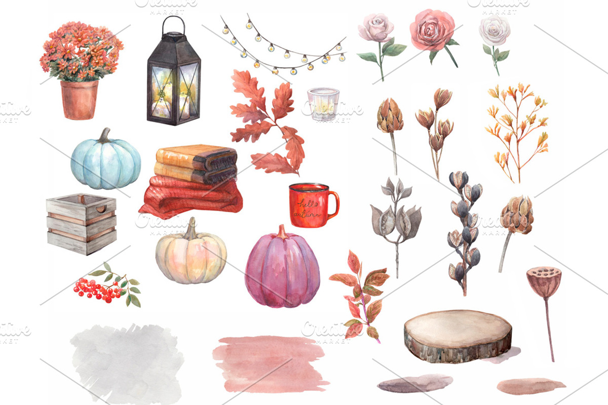 Watercolor autumn decor compositions, a Decorative Illustration by yulia.sukhanova (Photo 2 of 4)