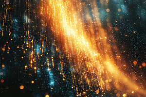 Vibrant golden and blue light streak, a Photo by Tanuart