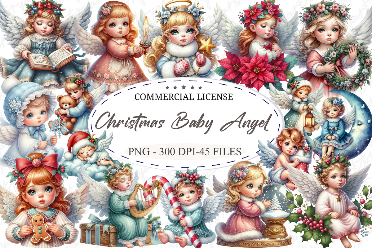 Cute Christmas Baby Angel Clipart, an Illustration by designcity5 (Photo 1 of 5)