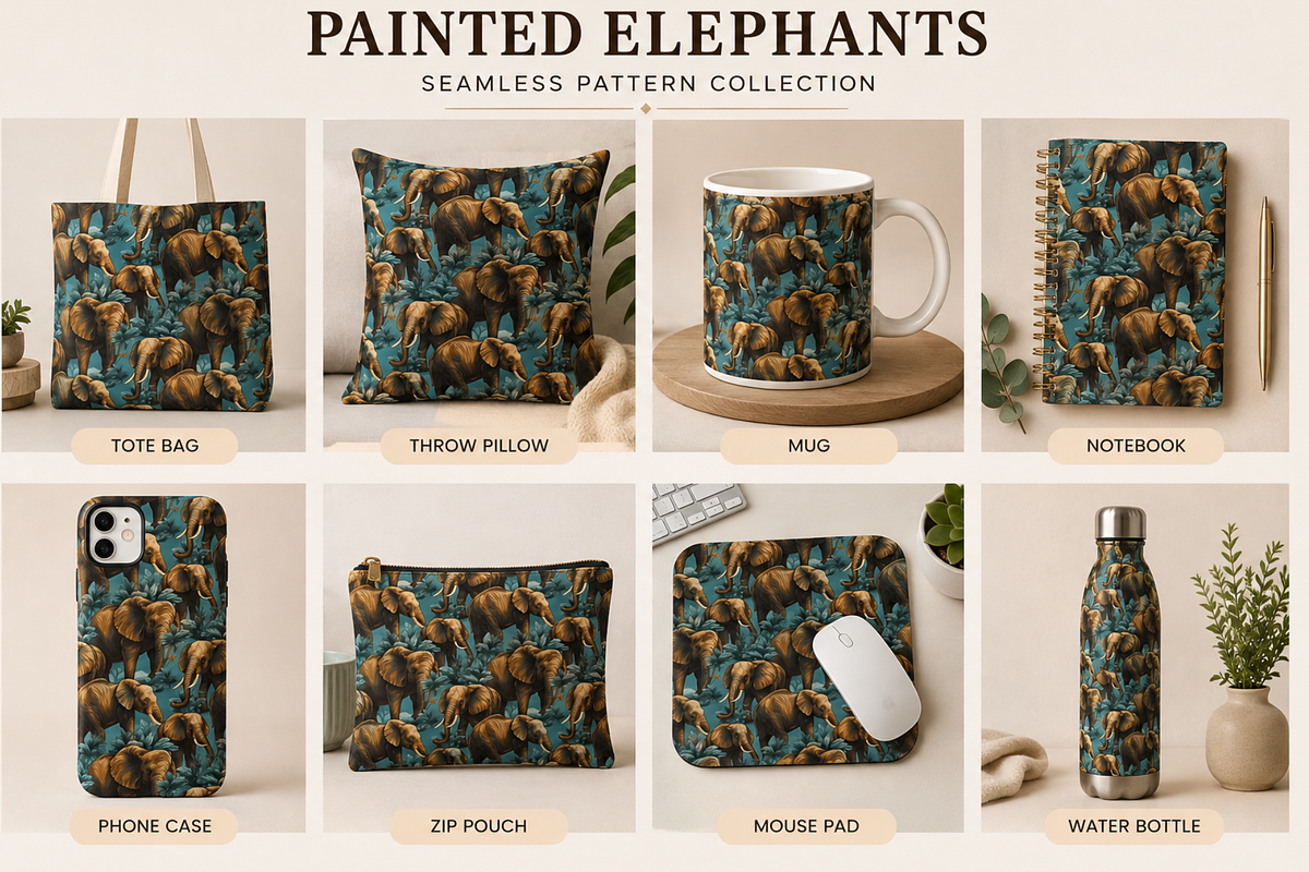 Painted Elephants Seamless Pattern, a Pattern Graphic by ThePhoton (Photo 3 of 3)