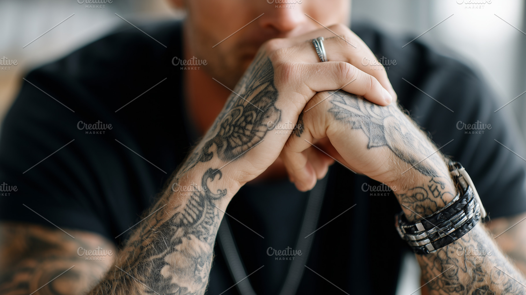 Close up of thoughtful tattooed man, a Person Photo by MistyDay