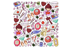 Japan. Vector pattern with japanese