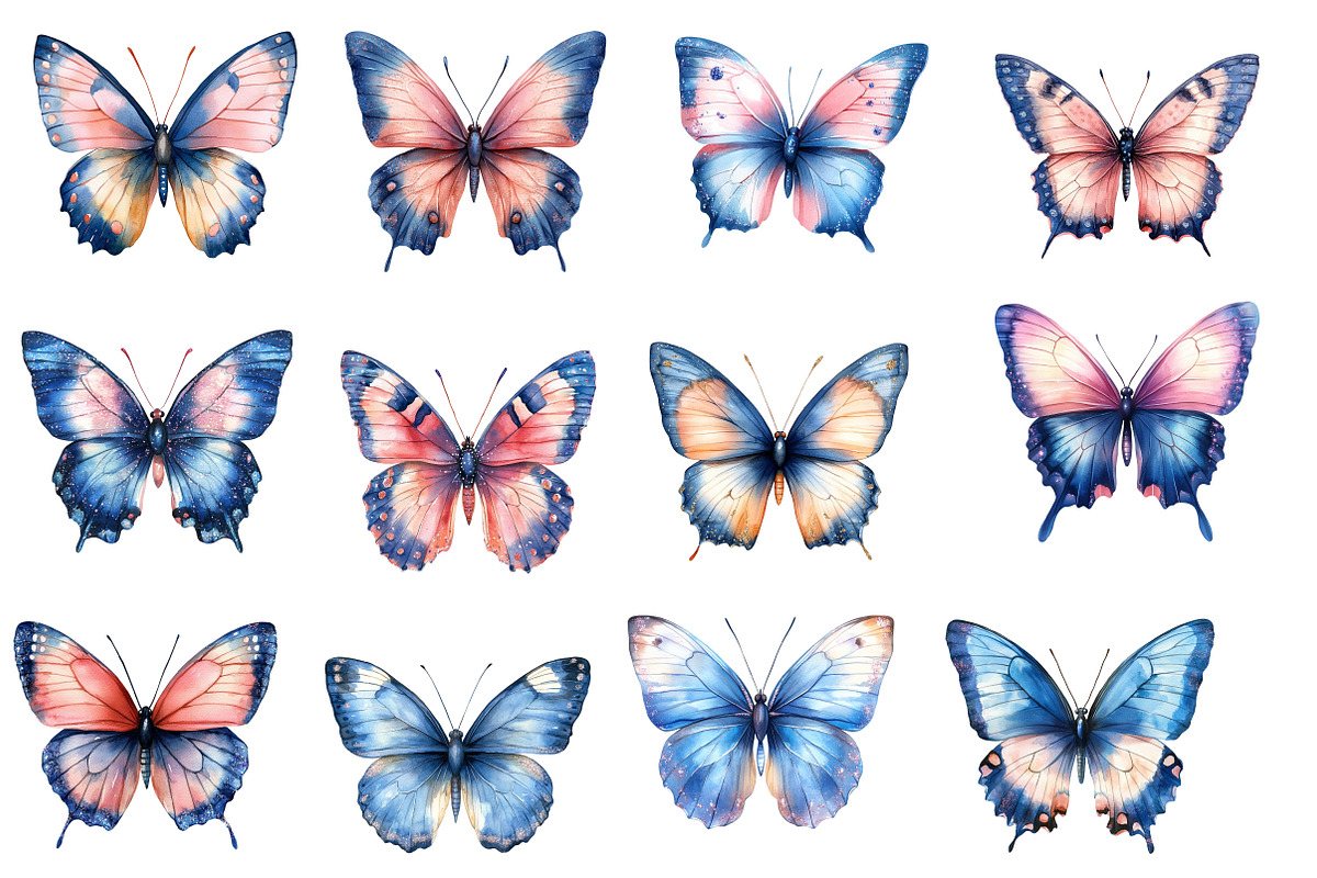 Blush and Blue  Butterflies clipart, an Illustration by Designworld (Photo 3 of 5)