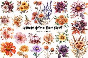 Watercolor Autumn Flower Clipart, an Illustration by Libby Wishes