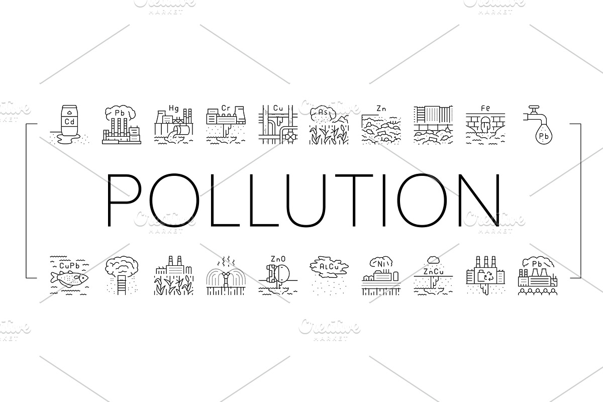 heavy metal pollution icons set, an Illustration by pikepicture