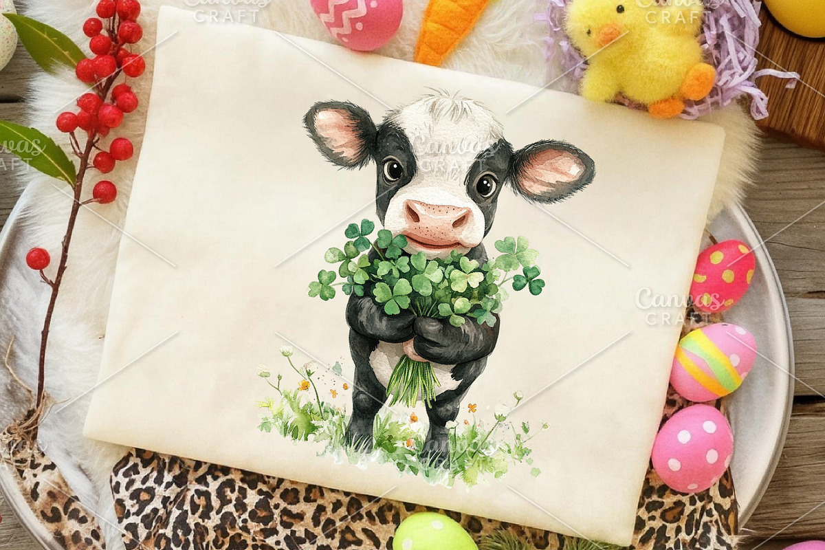 Watercolor St.Patrick's Cow Clipart, an Illustration by Canvas Craft (Photo 6 of 6)
