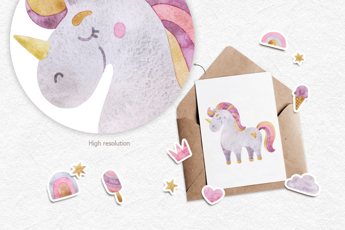 Rainbows and unicorns clipart, a Decorative Illustration by CreativeByLu (Photo 2 of 15)