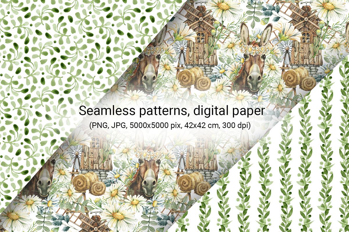 Donkey, farm animals, camomile, a Pattern Graphic by Artmanata (Photo 4 of 10)