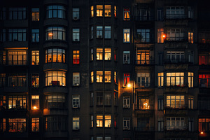 Night view of the windows of a resid, a Photo by Iftikhar Alam