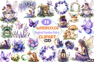 Magical Garden & Purple Fairy Clipar, an Illustration by DreamCafeArt