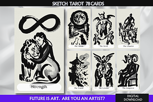 Black Tarot Deck Sketch Tarot, a Decorative Illustration by Mugio