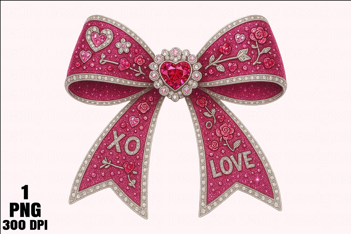 Rhinestone Valentines Bow Png, an Illustration by Daily.Designs (Photo 1 of 5)