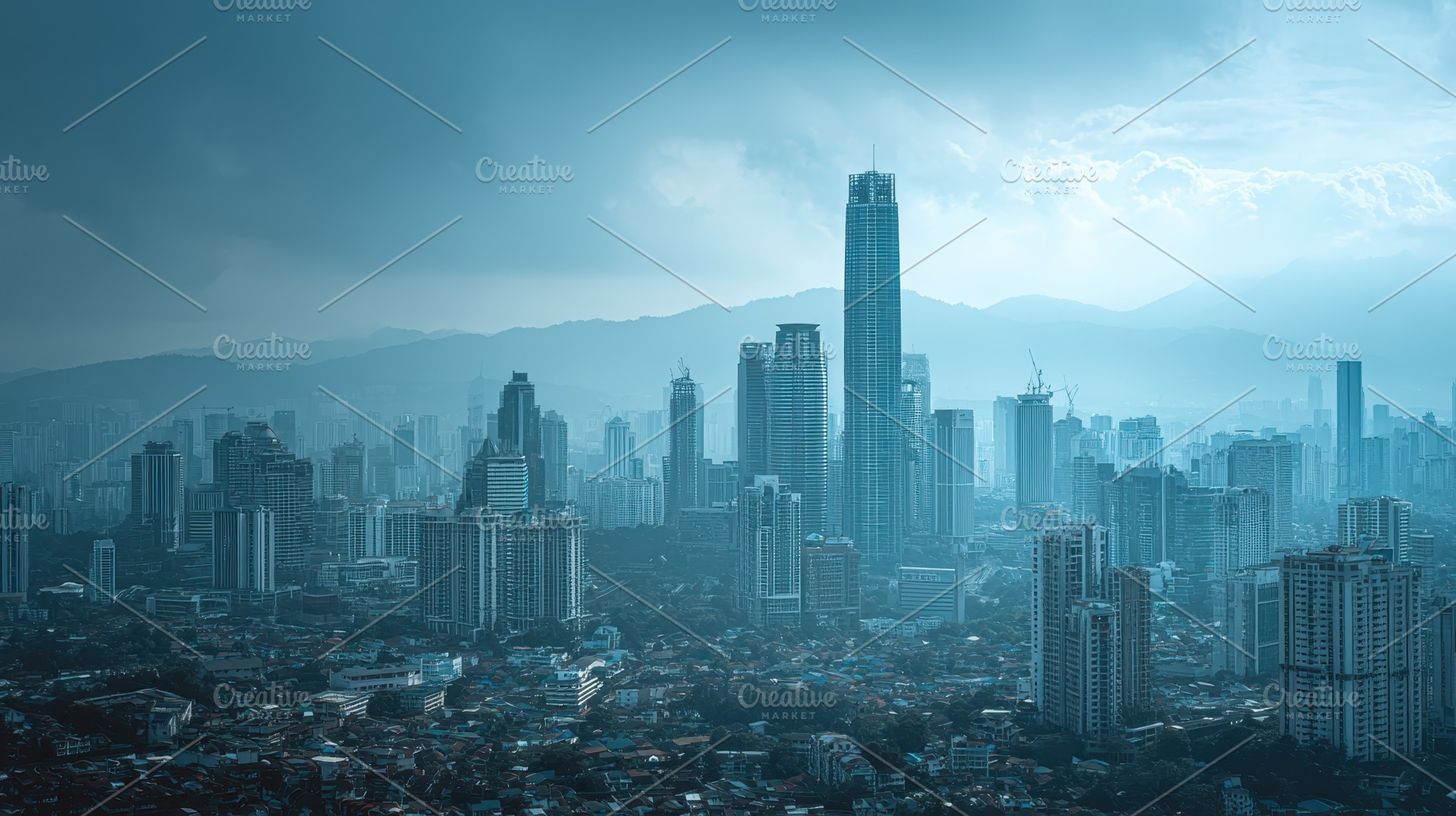 Kuala Lumpur Skyline Modern Cityscap, a Photo by Pixeness Studio