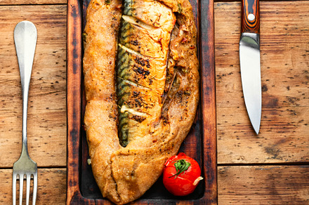 Whole fish baked in bread, fish pie., a Food & Drink Photo by MLunov MLunov