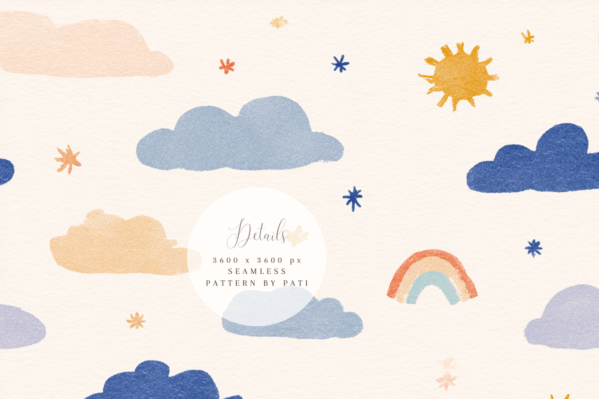 Cute Rainbow Clouds Seamless Pattern PNG for Kids