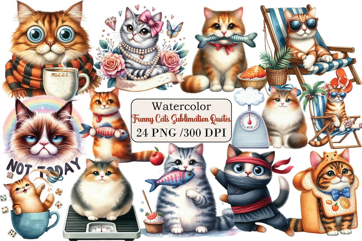 Funny Cats Sublimation Quotes Bundle, an Illustration by DreamArtGraphic (Photo 1 of 5)