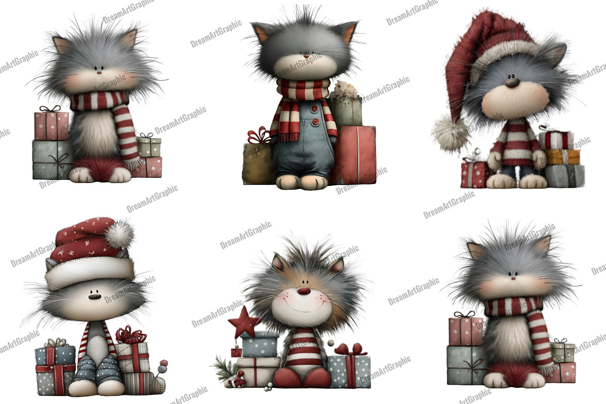 Funny Christmas Cat Clipart, an Illustration by DreamArtGraphic (Photo 3 of 5)