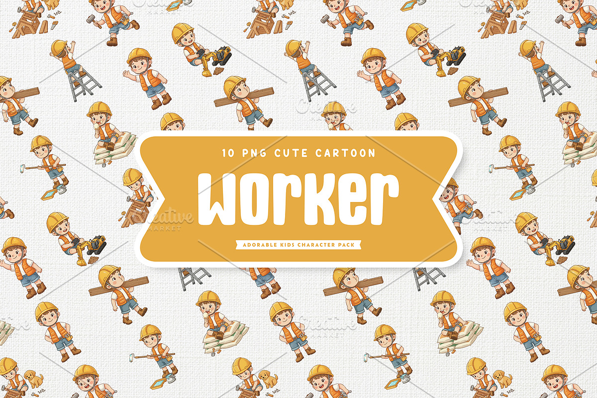 Cute Construction Worker Cartoon, a Work Illustration by Gohsantosa (Photo 2 of 4)