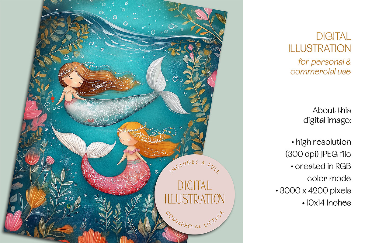 Playing Mermaids Illustration, a Decorative Illustration by The Dutch Lady Designs (Photo 2 of 4)