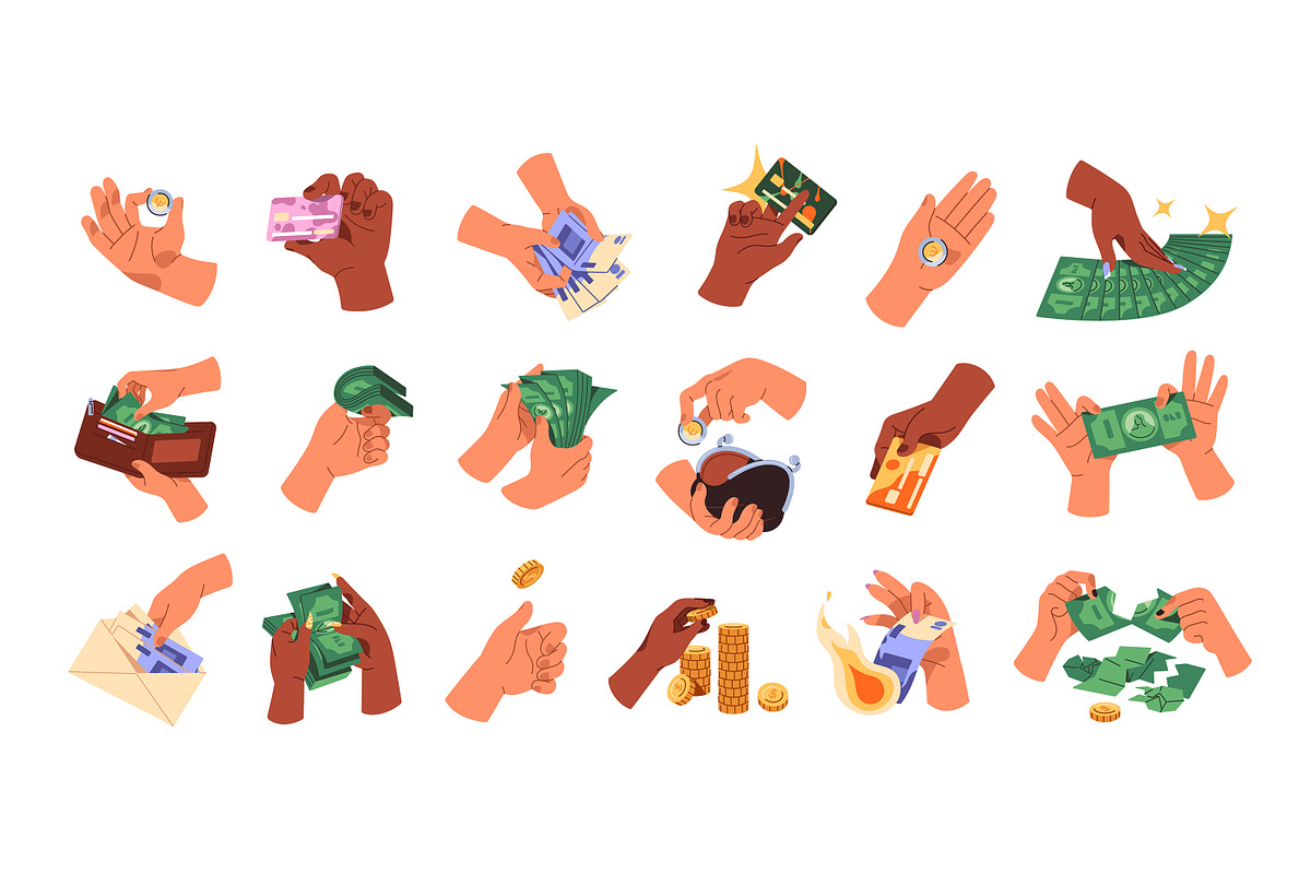 Hands holding money, cash set, a Finance Illustration by PaperTrident (Photo 1 of 2)