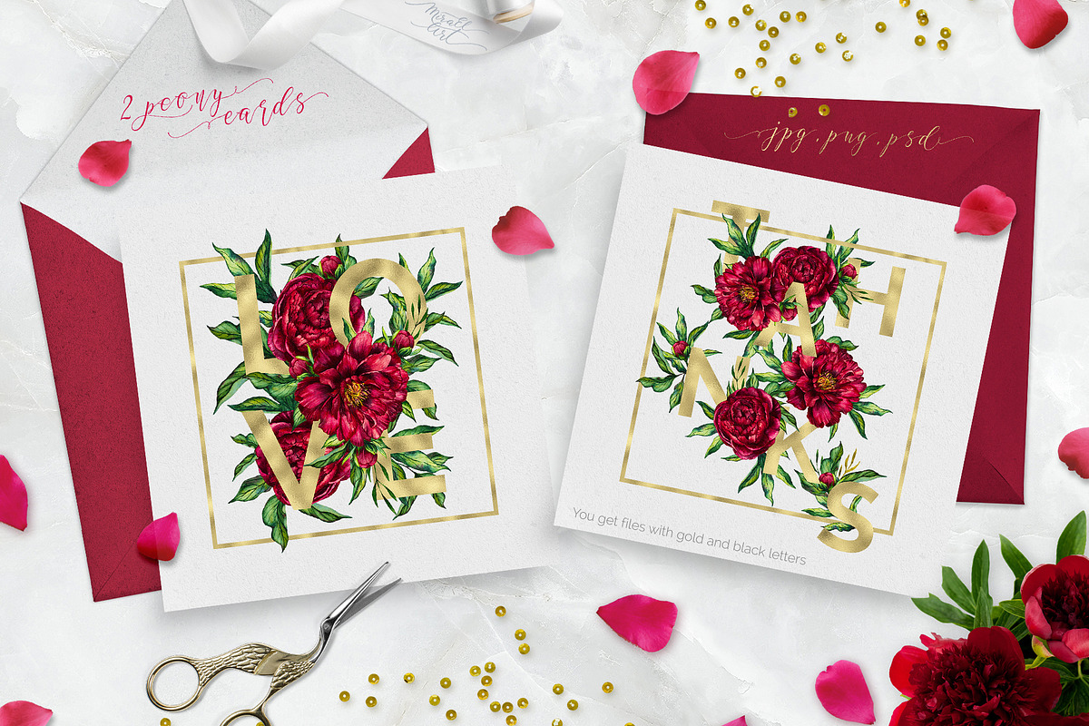 Watercolor peony flower, an Illustration by MiraEl Art (Photo 6 of 15)
