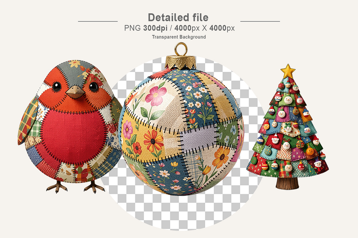 Christmas Patchwork Clipart, a Seasonal Illustration by Artnoy (Photo 3 of 7)