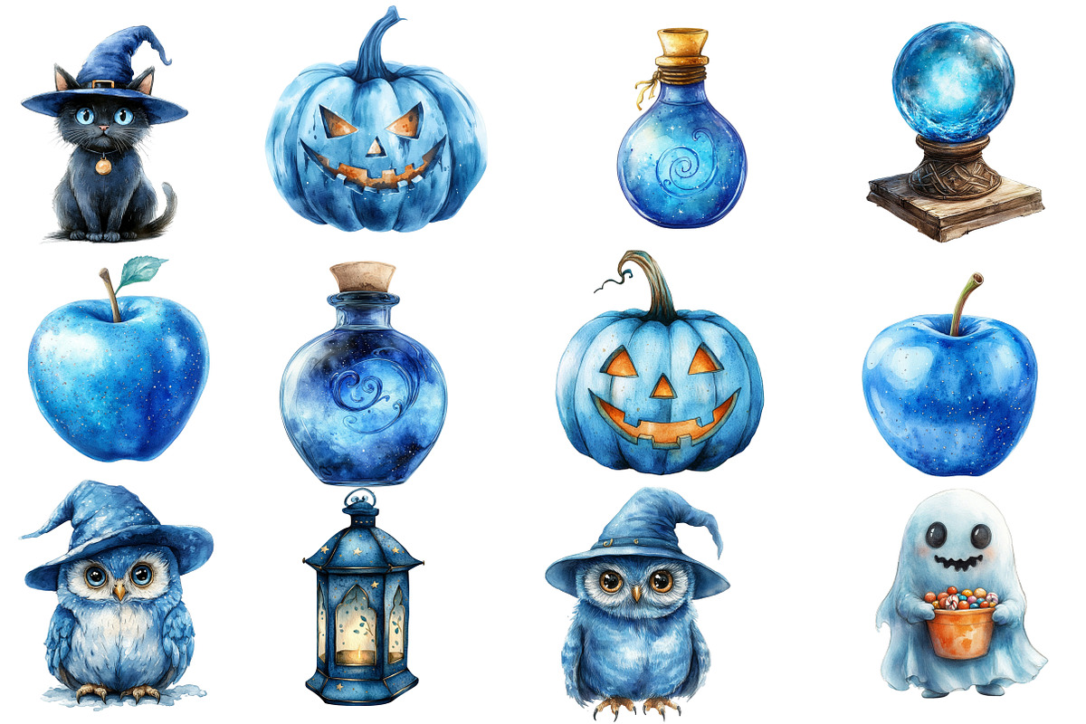 Blue Halloween Watercolor Clipart, an Illustration by Designworld (Photo 3 of 4)