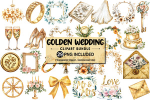 Golden Wedding Decor Clipart, an Illustration by Pixels.Craft