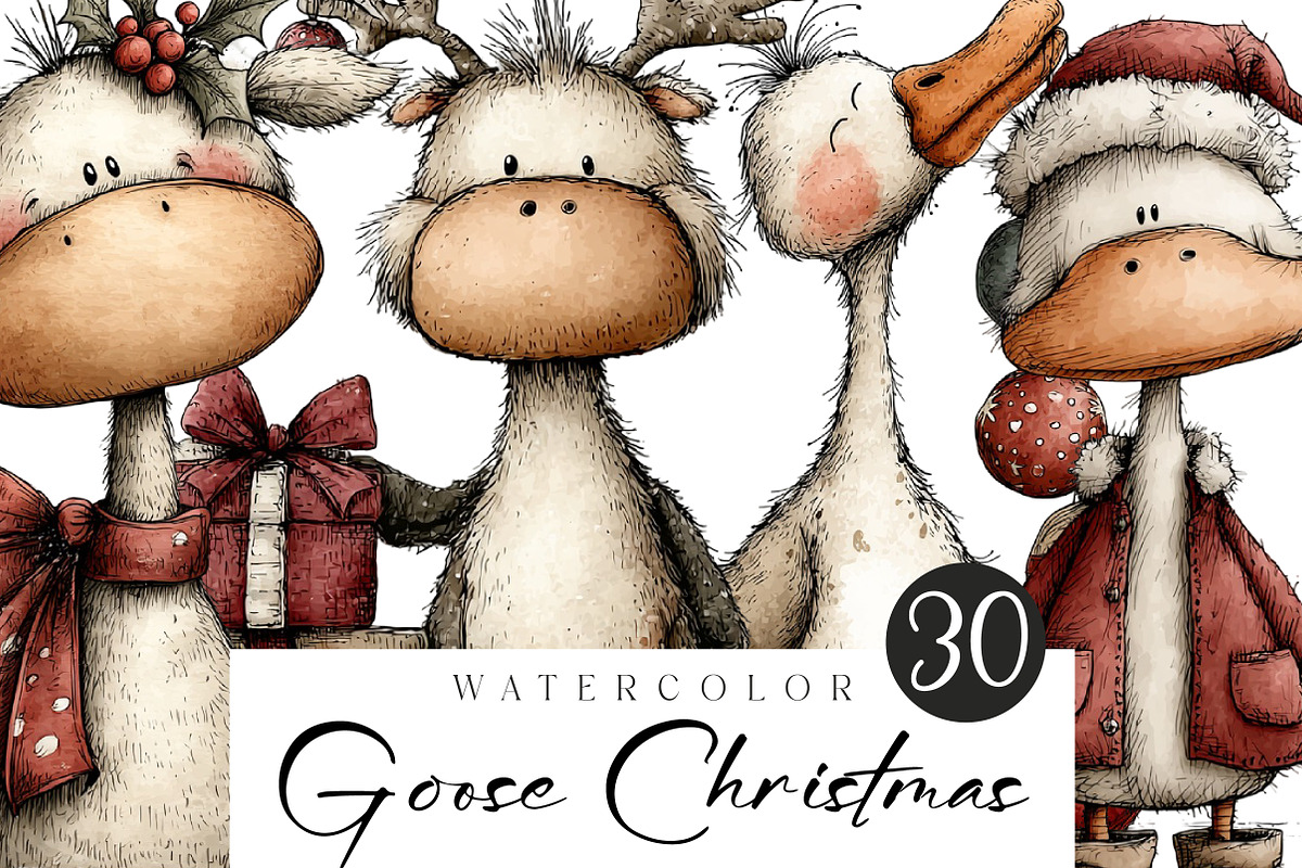 Funny Goose Christmas Clipart, an Illustration by CreationArt (Photo 1 of 5)
