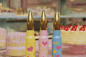 Three colorful, oversized pens with gold tips, featuring playful designs and pa, an Arts & Entertainment Photo by Textures & Backgrounds