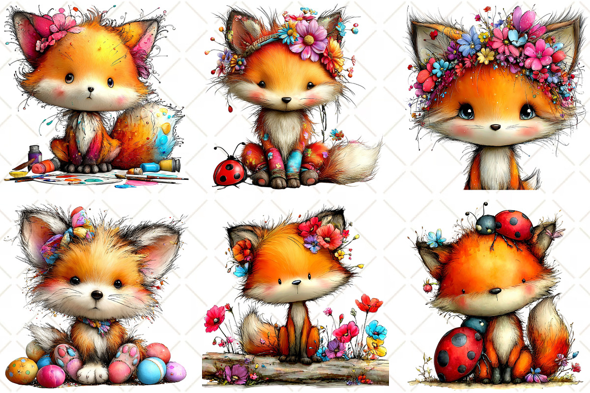 Whimsical Spring Fox Clipart, an Illustration by Black Bird Studio (Photo 4 of 5)