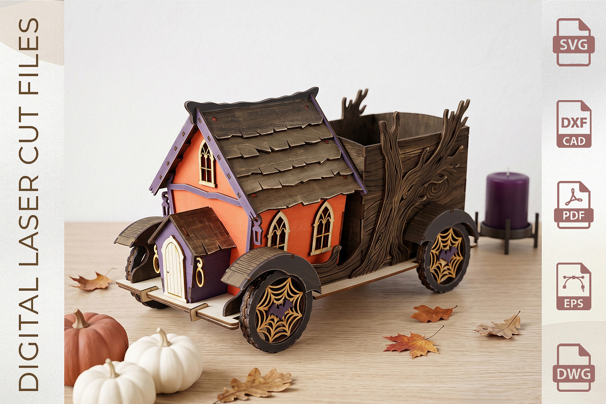 Haunted House Candy Truck Laser Cut, an Object Graphic by WoodoraCut (Photo 5 of 8)