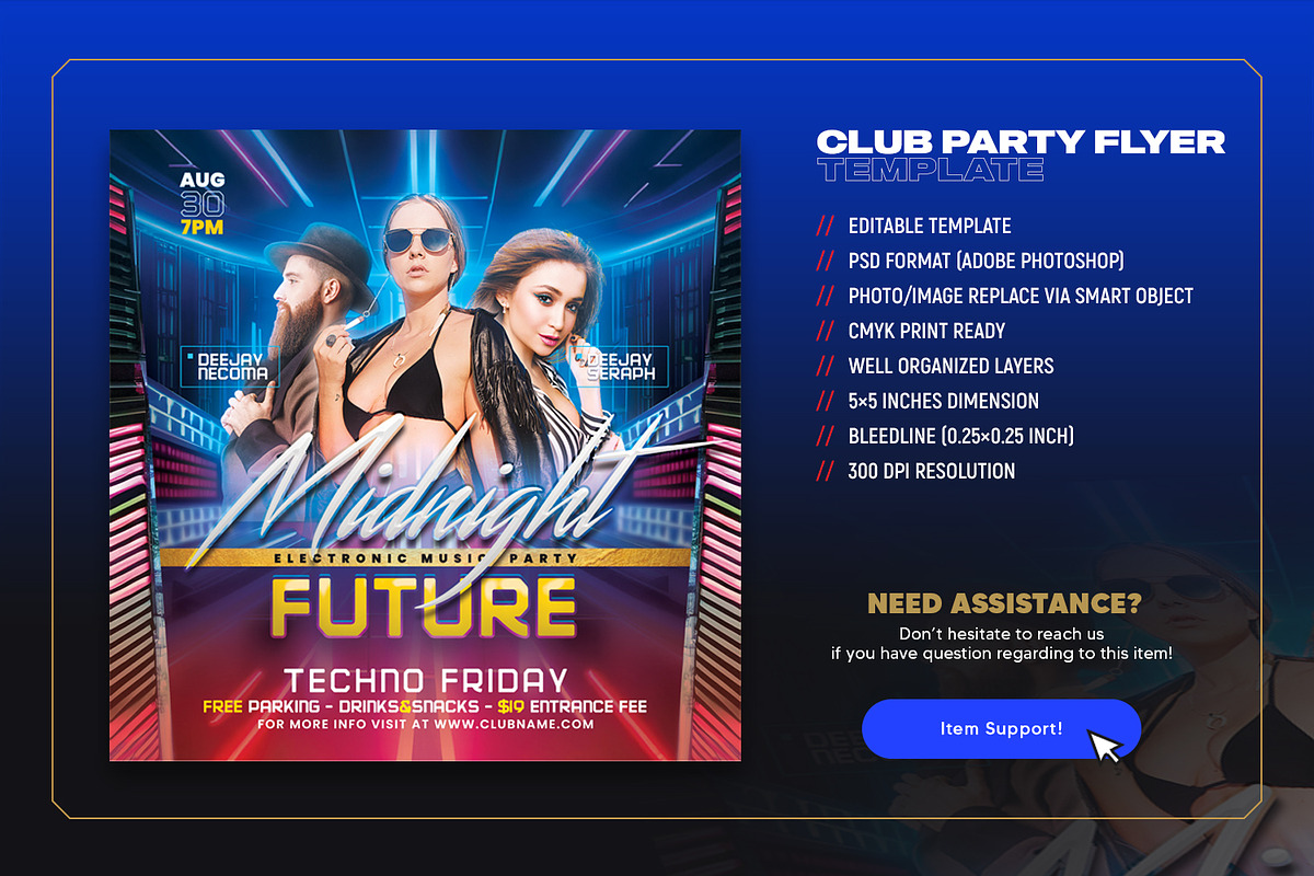 EDM Club Party Square Flyer, a Flyer Template by Intenseartisan_Stock