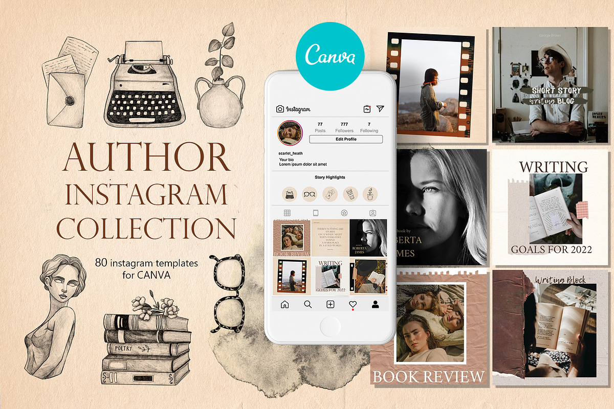 Author Social Media Pack for CANVA, a Social Media Template by Scarlet Heath Art (Photo 1 of 20)