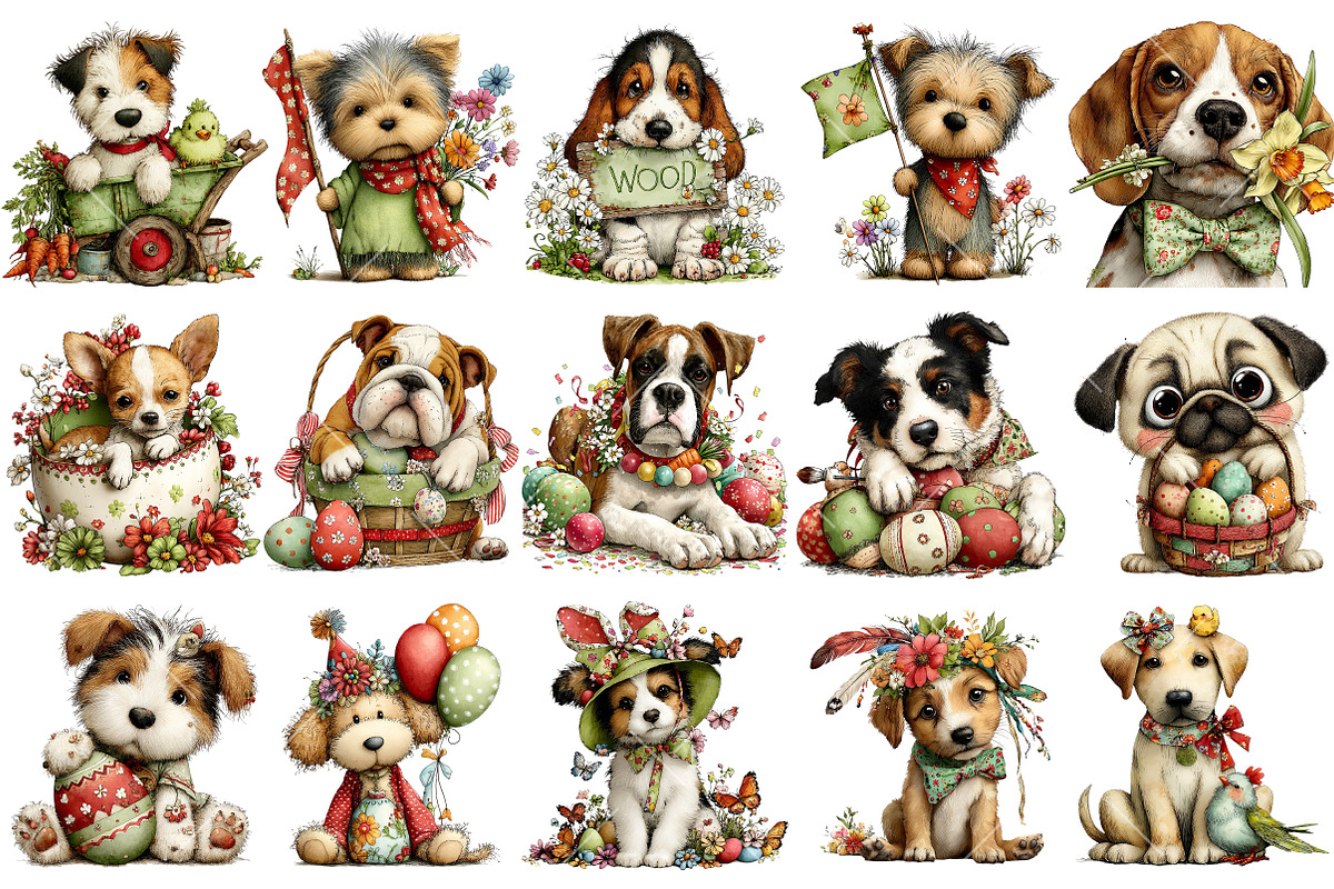 Whimsical Easter Dog Clipart, an Illustration by OK Design (Photo 2 of 6)