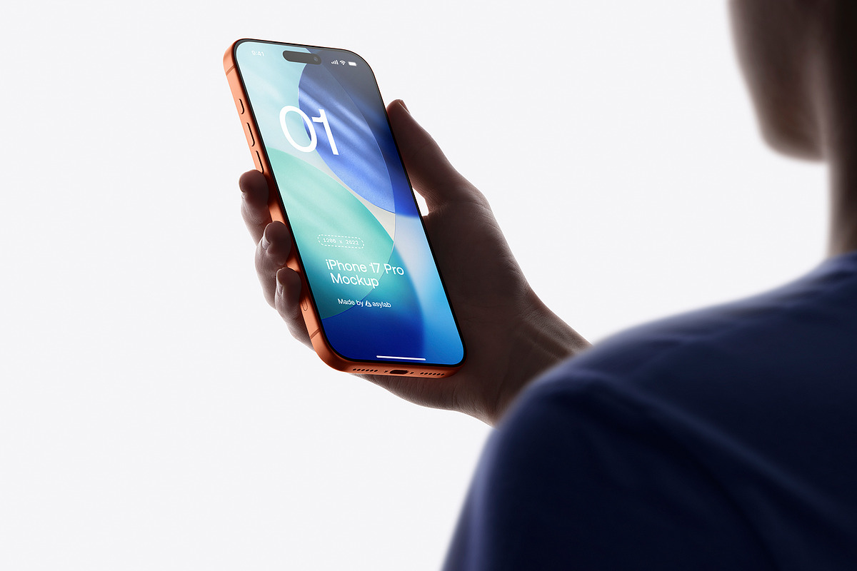 24 iPhone 17 Pro in Hand Mockups, an iPhone Mockup by Asylab (Photo 63 of 107)