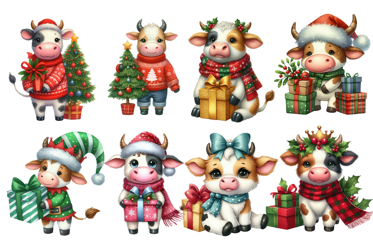 Christmas Funny Cow Clipart, an Illustration by Designworld (Photo 3 of 5)