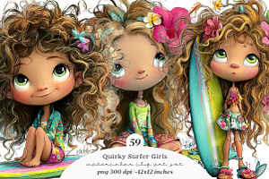 Quirky surfer girl clipart, an Illustration by SinaCreation