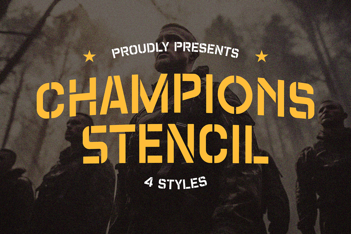 Champions Stencil, a Font by Arterfak Project (Photo 1 of 14)