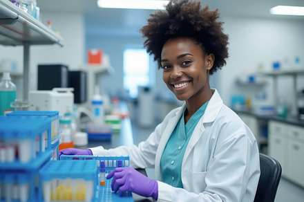 Female Scientist Working with Sample, a Health & Medical Photo by angellodeco