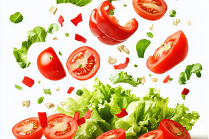 Falling vegetables, fresh salad of b, a Food & Drink Photo by Pixeness Studio