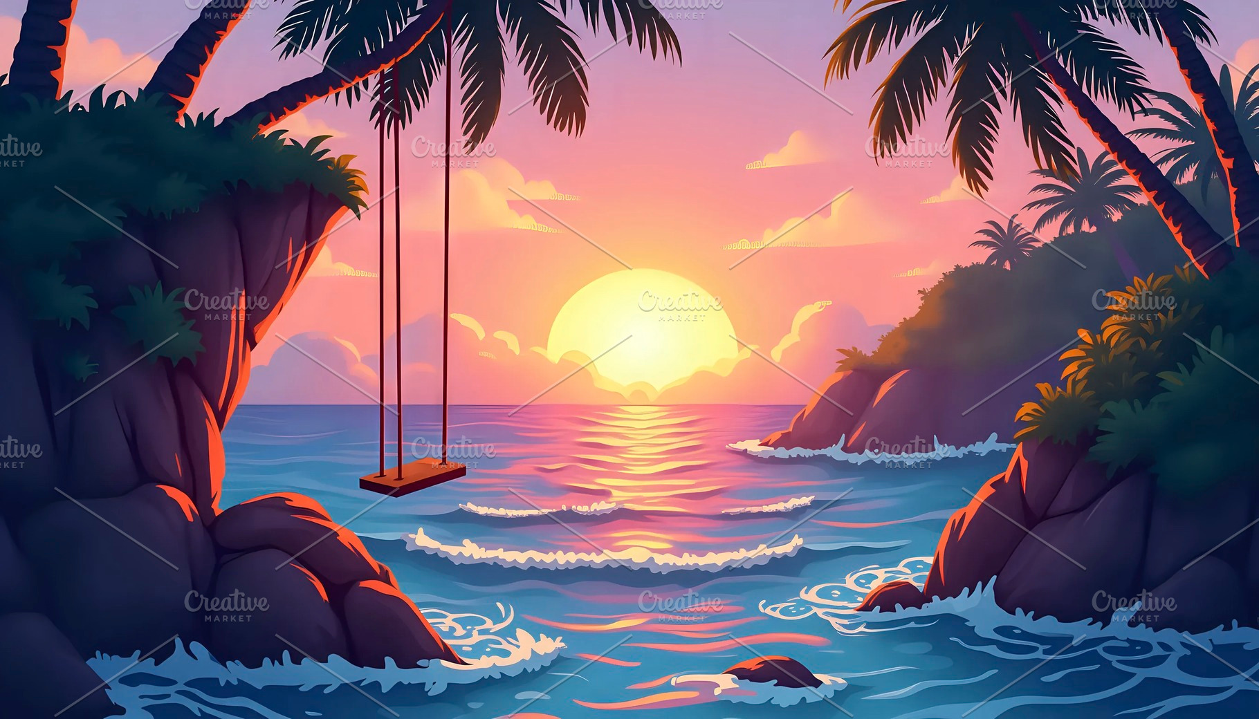 Island Sunset Cliff With Swing Over, a Photo by LOGOCREATIVE