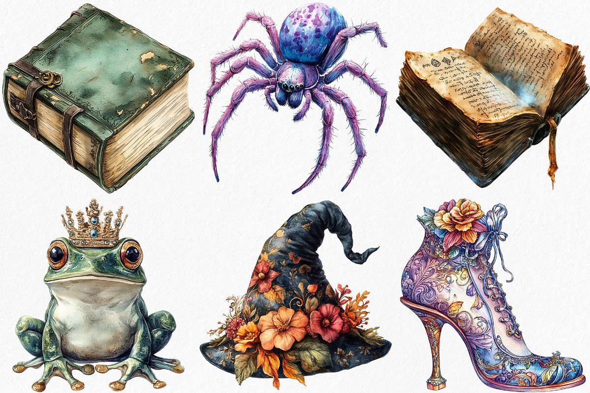 Watercolor Toile Witch Clipart, an Illustration by Canvas Craft (Photo 3 of 8)
