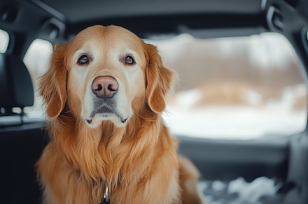 Golden Retriever Relaxes in a Snowy, a Photo by Tanuart