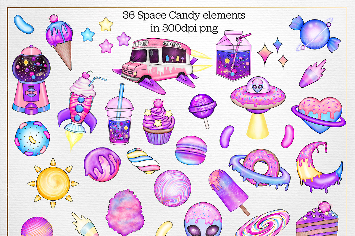 Space candy clipart and patterns, an Illustration by Gaynor Carradice Designs (Photo 2 of 3)
