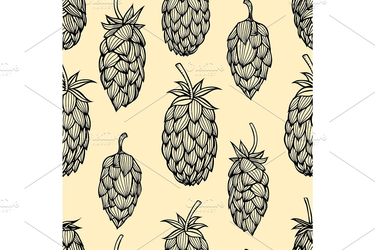 Hop vector seamless pattern., a Texture Graphic by IllustrationArtShop