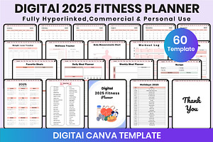 Digital 2025 Fitness Planner, a Stationery Template by Shumaya