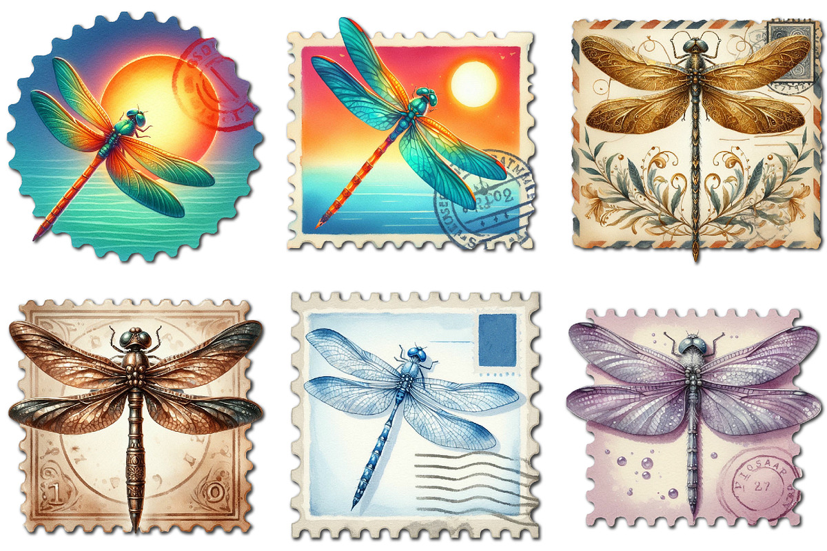 Dragonfly Postage Stamps Clipart, an Illustration by Libby Wishes (Photo 4 of 6)
