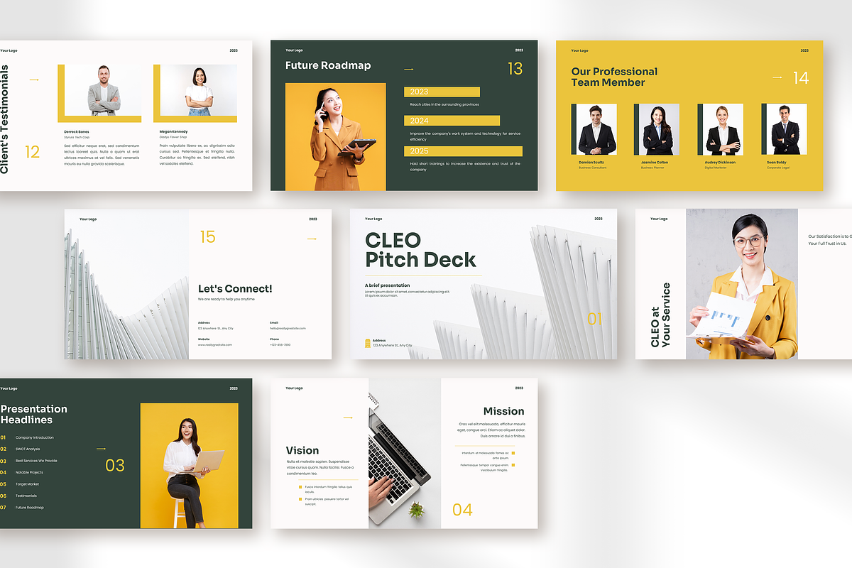 Cleo modern pitch deck presentation, a Presentation Template by peterdraw (Photo 6 of 8)