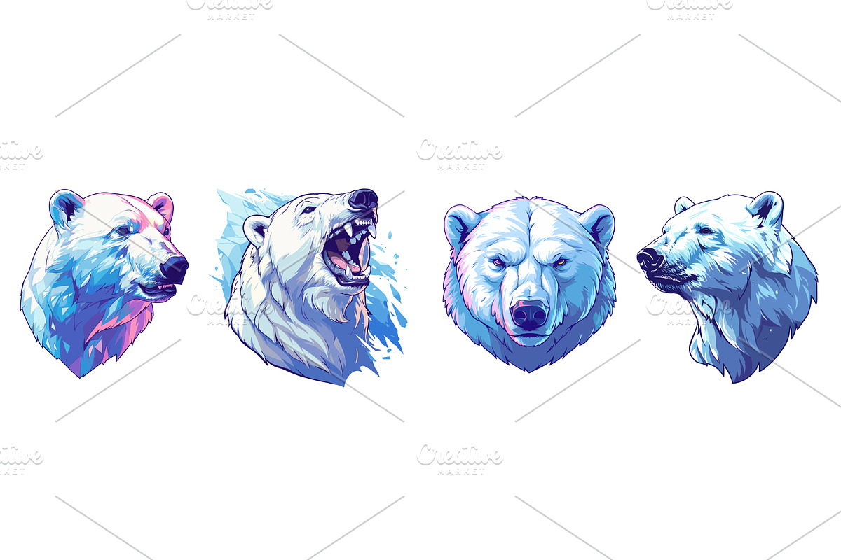 Cartoon polar bear head set. Arctic, an Animal Illustration by Stock-Smart-Start